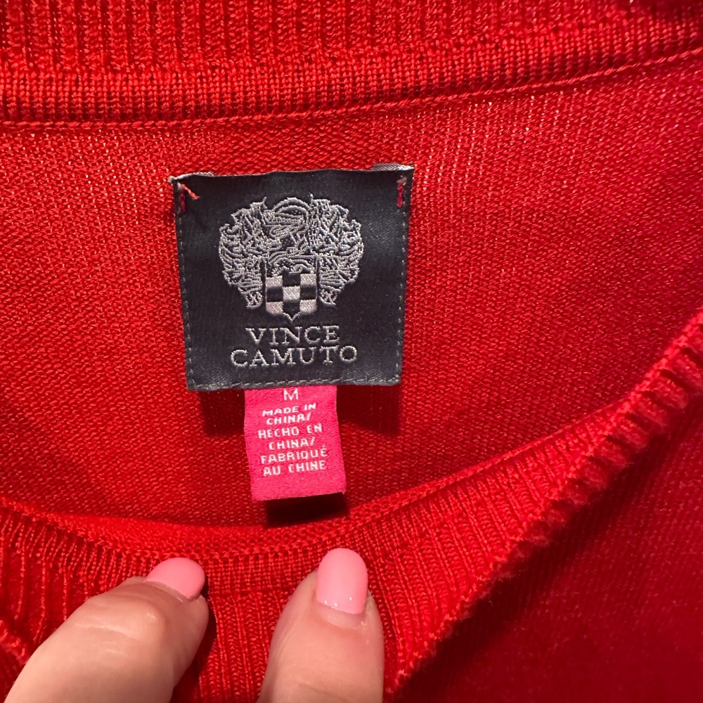 Vince Camuto Red Knit Dress Puff Sleeve Midi Spring Event Dress Size M NWT - Picture 6 of 11